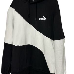 Puma Mens Black White Diagonal Power Sweatshirt Hoodie XLarge Colorblock